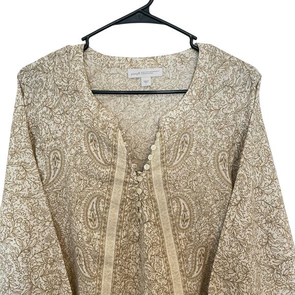 Pure Jill Paisley Organic Cotton 3/4 Sleeve Top Brown Womens Size Large - Picture 3 of 12